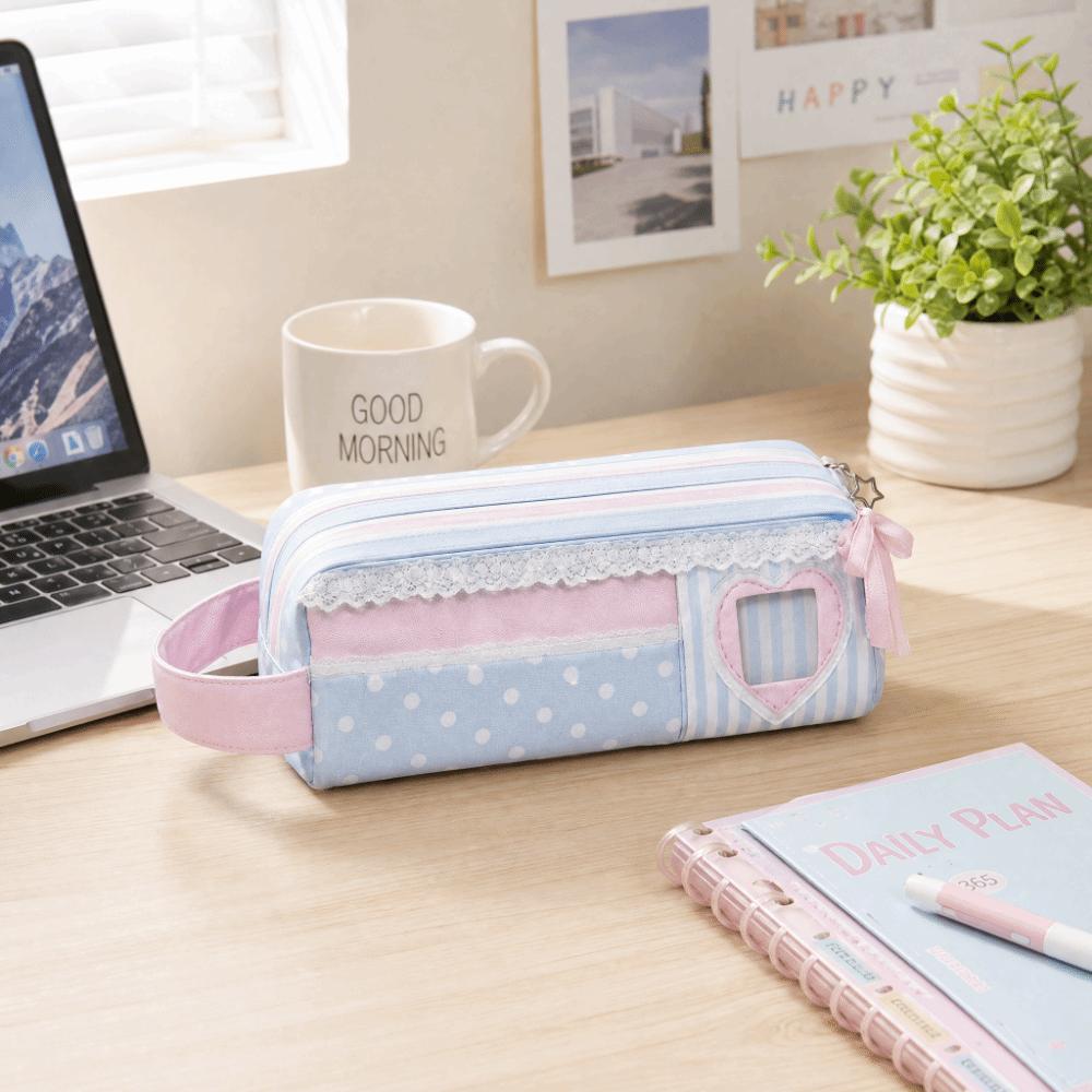 Large Capacity Pen Bag Polka Dot Design Pencil Pouch Kawaii Stationery Bag  School Office Supplies