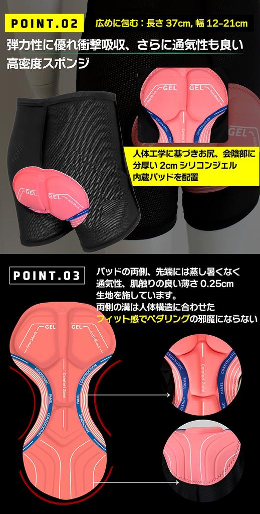 Gorix Cycling Inner Pants, Extra Thick 3D Mega Pad (GSG-MEGA), Men's Cycling Racer Pants, Pain Relief, Stretchy, Flexible, Unisex (L)