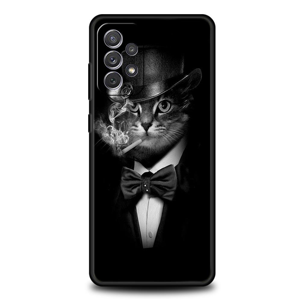 Модный Чехол для Телефона с Рисунком Котенка с Сигаретой для Samsung Galaxy A55 A35 A17 A07 A15 A13 A25 A51 A72 A73 A32 A52 A52S A41 Мягкий ТПУ