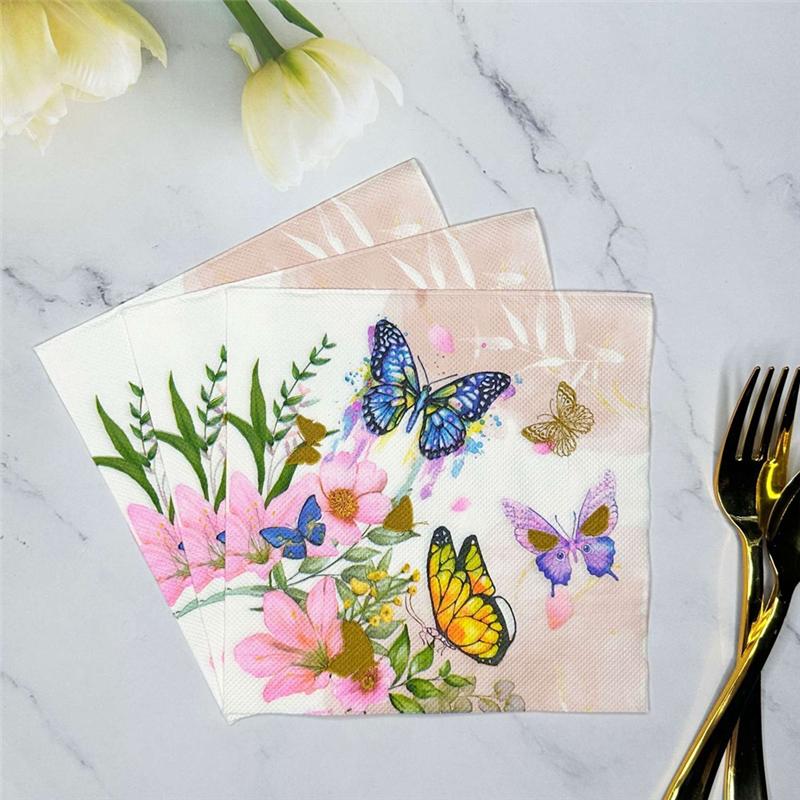 Good-Flower Butterfly Printed Paper Disposable Table Dinner Napkin 20Pcs/Pack 33X33cm Tissues