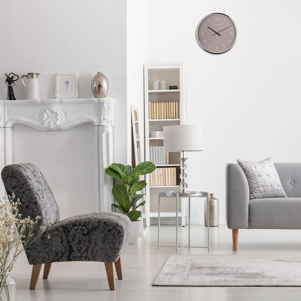 Hometime Round Metal Wall Clock 12 - Silver with Blush Dial