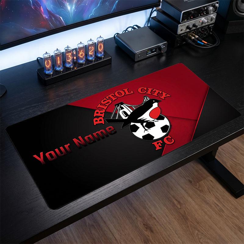 Bristol City Custom Large Mouse Pad, Personalized Name Text Print, Football Logo Non‑Slip Desk Mat Gaming Gift