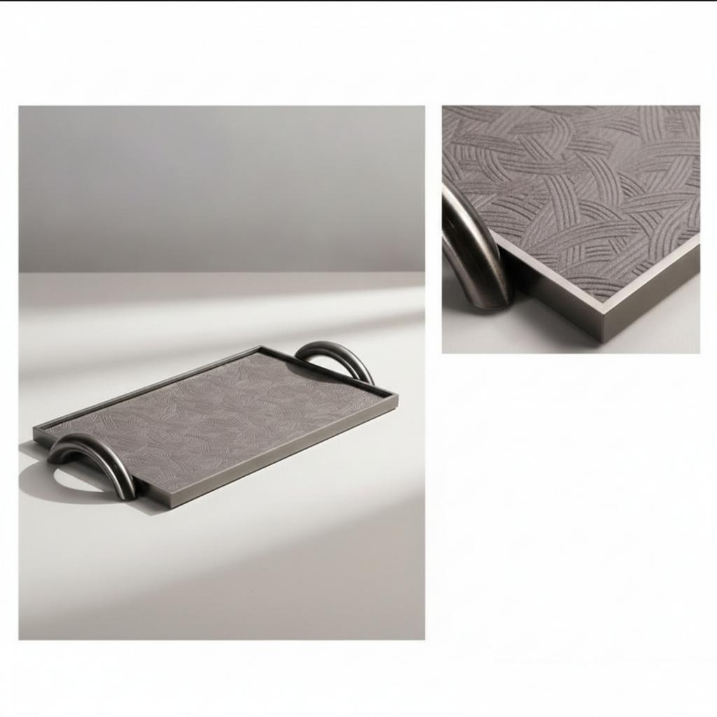 Leather Tray with Handles Low-Profile Rectangular Tray with Metal Handles Modern Luxury for Interior Designers, Coffee Table