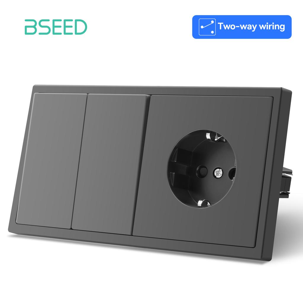 BSEED 1/2Gang Large Button Light Switches 1/2Way Plus Wall Power Type-c USB Sockets Fast Charging EU Standard Plastic Frames