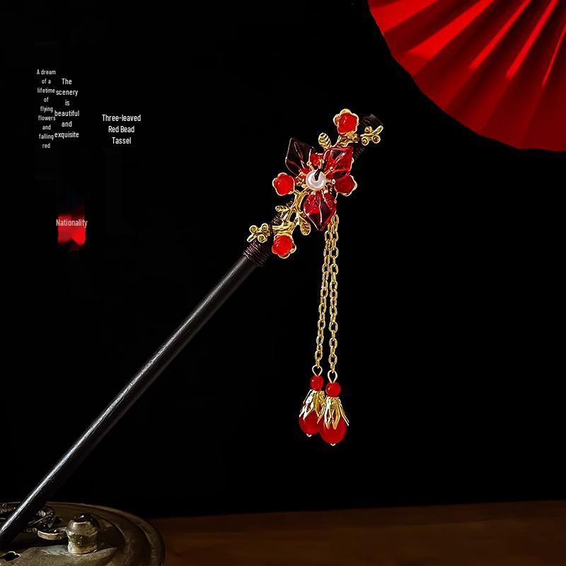 Ancient Style High-End Chinese Sandalwood Tassel Hairpin for Hanfu Costume Updo