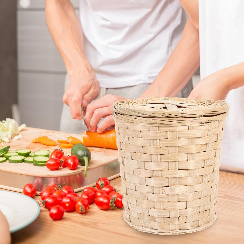 Luxshiny Rattan Круглая Корзина Для Мусора Крышка Корзина Для Яиц Плетеный Органайзер Бочка Для Хранения Корзина Из Ротанга Плетеный Мусорный Бак Цветок