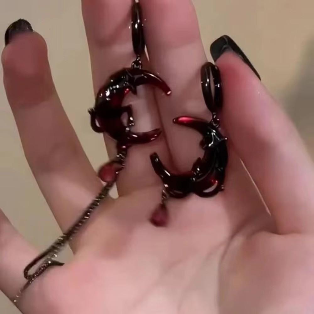 Tassel Chain Rhinestone Moon Earrings Gothic Style Women Dangle Earrings  Hip-Pop Style
