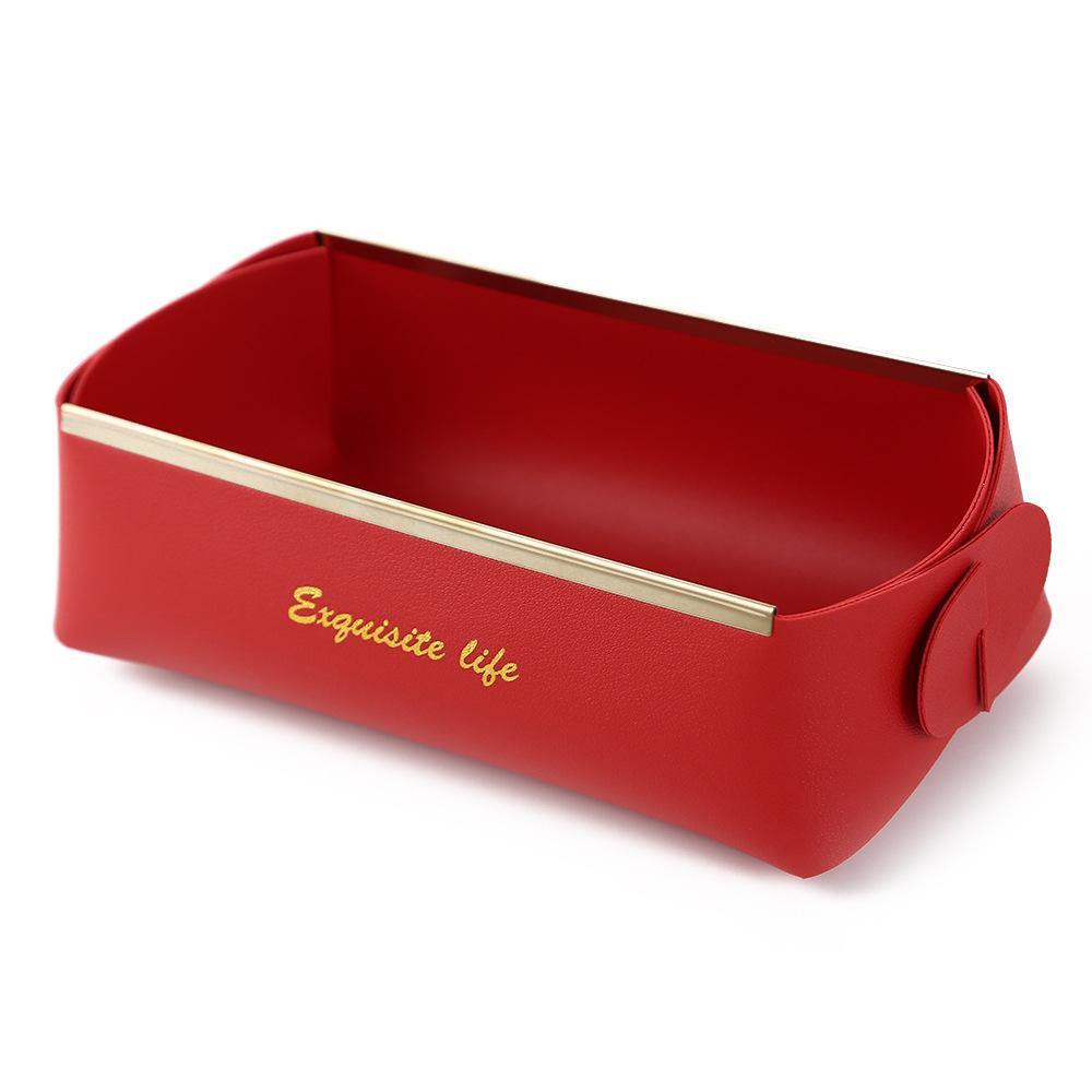 Nordic Leather Desktop Storage Box PU Foldable Grocery Basket Household Dice Tray Cosmetic Coins Organizer Decorative Plate