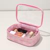 Розовая косметичка с бантом, портативный косметический органайзер с прозрачным окошком, на молнии, для путешествий, командировок, отпуска