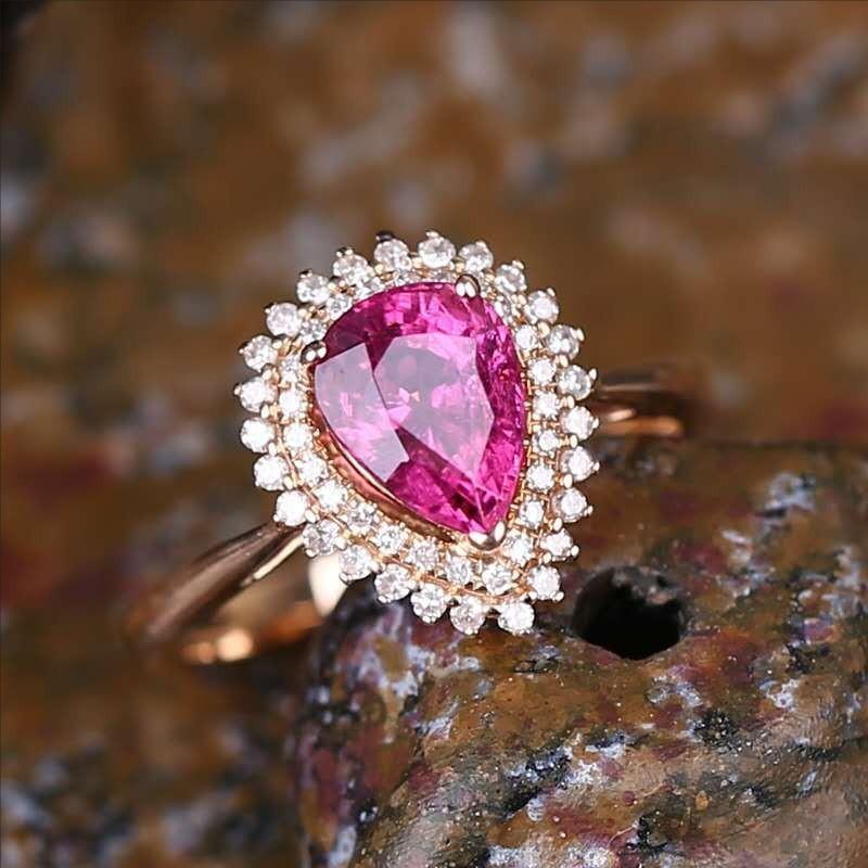Factory Red Blue Zircon Copper Diamond Ring Popular Engagement Jewelry