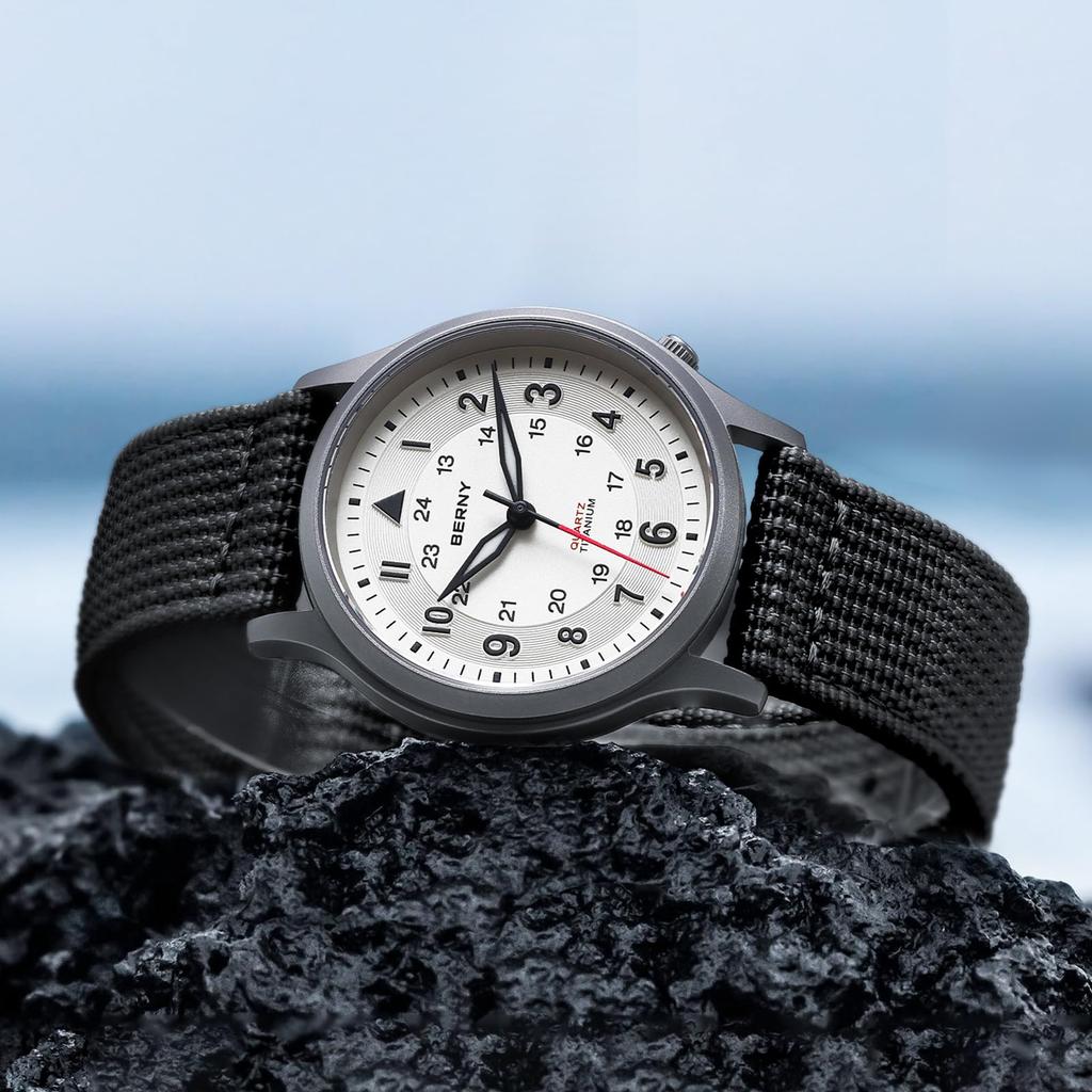 Титановые часы BERNY с японским кварцевым механизмом с плавной секундной стрелкой, аналоговые кварцевые часы для мужчин, водонепроницаемость 5 АТМ и холщовый ремешок, мужские (VH31), Женщины,