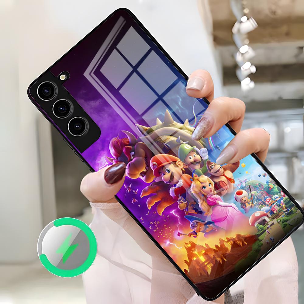 Чехол для телефона Super Marios Bros для Samsung S26 Ultra S25 Edge S23 S22 S21 S20 Ultra Plus S24 Fe A25 Магнитная стеклянная крышка
