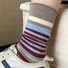 Women's Autumn and Winter Trend Personality Retro Collision Color Stripe Pure Cotton Tube Stack Socks