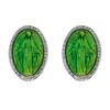 [R6033] - Silver Green 'Virgin Mary' Silver Artisanal Earrings (rhodium) - 10x7mm
