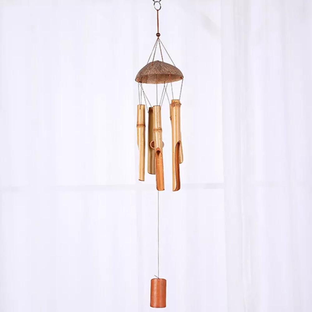 6 Tubes Bamboo Wind Chime Natural Coconut Shell Wind Chimes Handmade Wind Chime