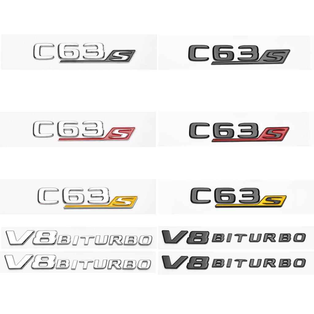 3D Chrome Black Letters C63s V8 Biturbo ABS Emblem for Mercedes Benz AMG C63s Coupe Car Side Fender Trunk Nameplate Logo Sticker