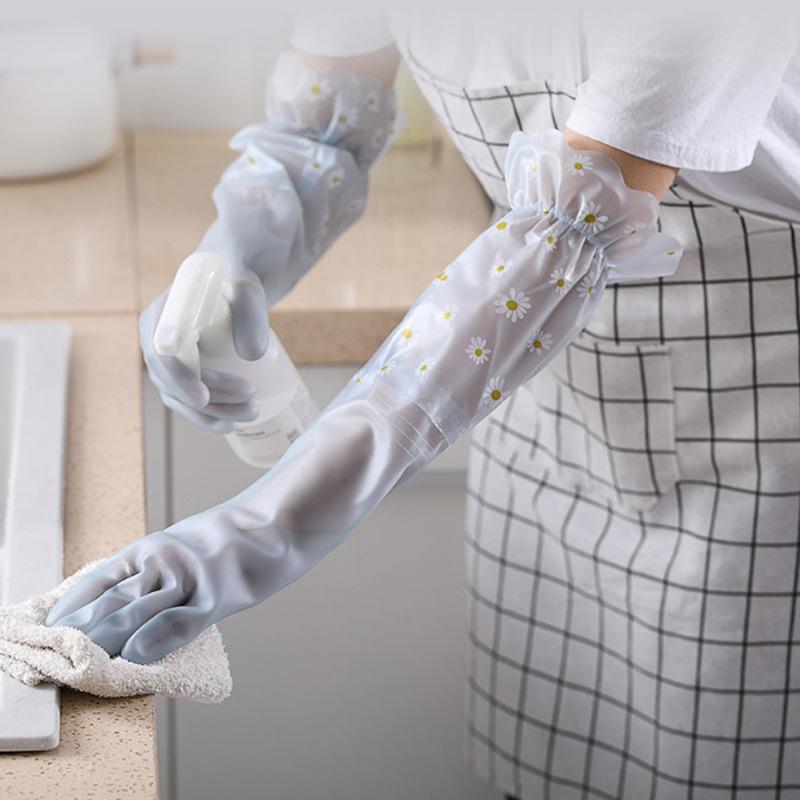 Extended Waterproof PVC Cleaning Gloves - Non-slip, Thin, and Durable for Kitchen, Dishwashing, Housework, and Laundry.