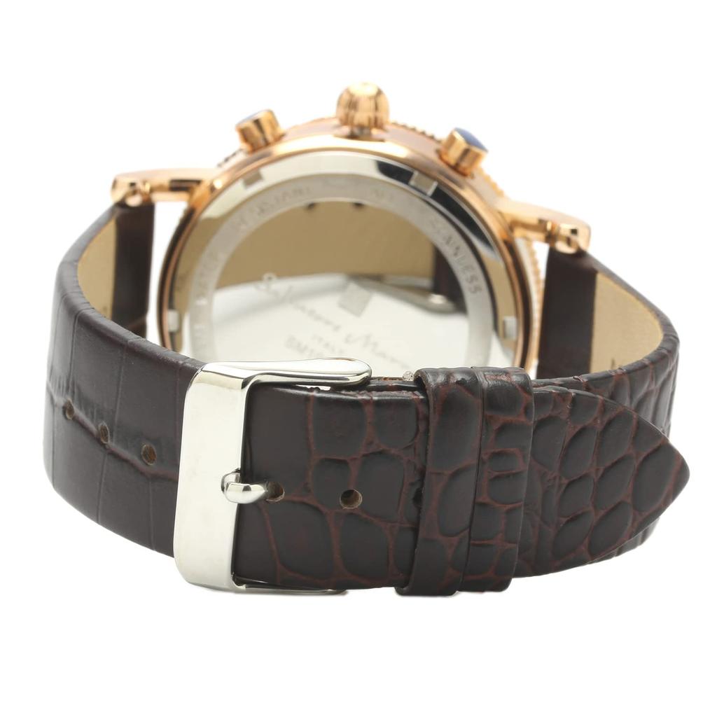 Часы-хронограф с кожаным ремешком, водонепроницаемость 5 АТМ, черный, розовое золото [Salvatore Mara], мужские SM19109-PGBK2