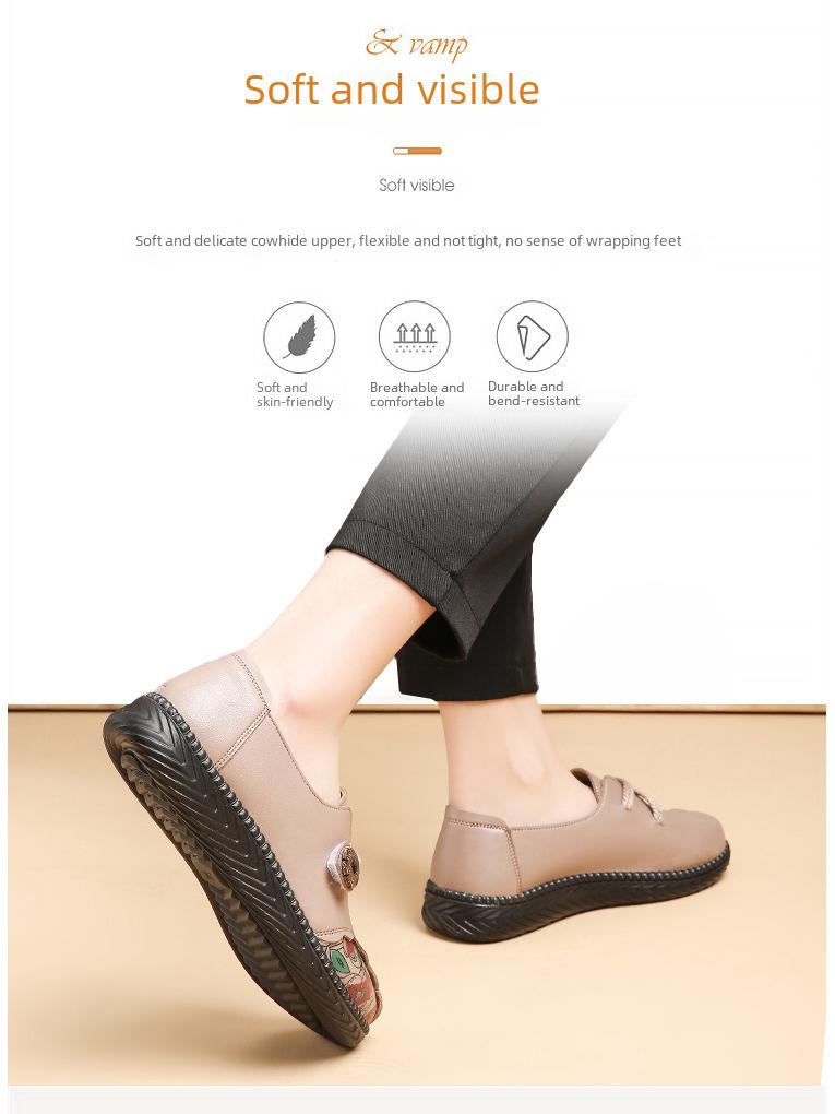 Runyue Удобная весенняя и осенняя мягкая кожаная обувь для женщин среднего возраста