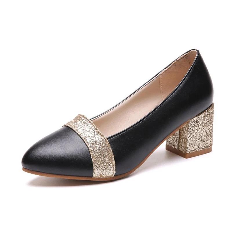 Модные женские туфли-лодочки Sweet Style на квадратном высоком каблуке Sadals Sequins с острым носком Весна и осень Элегантные женские туфли на мелкой подошве