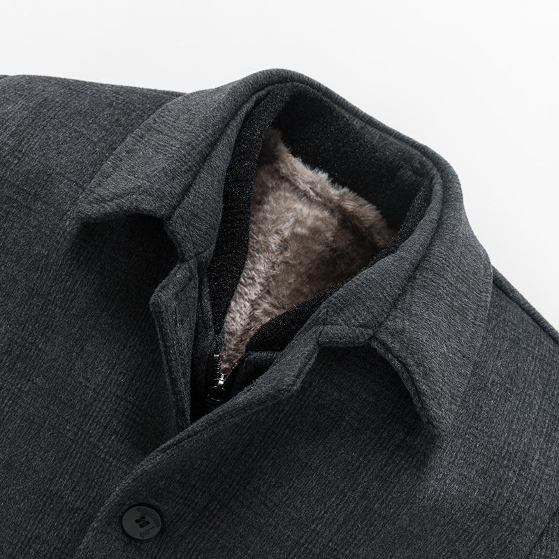 Съемное шерстяное пальто в клетку с бархатом и утолщенной подкладкой, зимнее пальто для пап среднего и пожилого возраста, шерстяное пальто