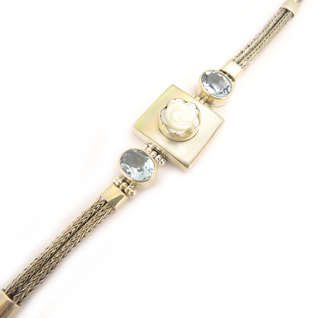 Les Trésors De Lily [D5933] - Silver Bracelet 'Sapa' Mother-of-Pearl / Blue Topaz