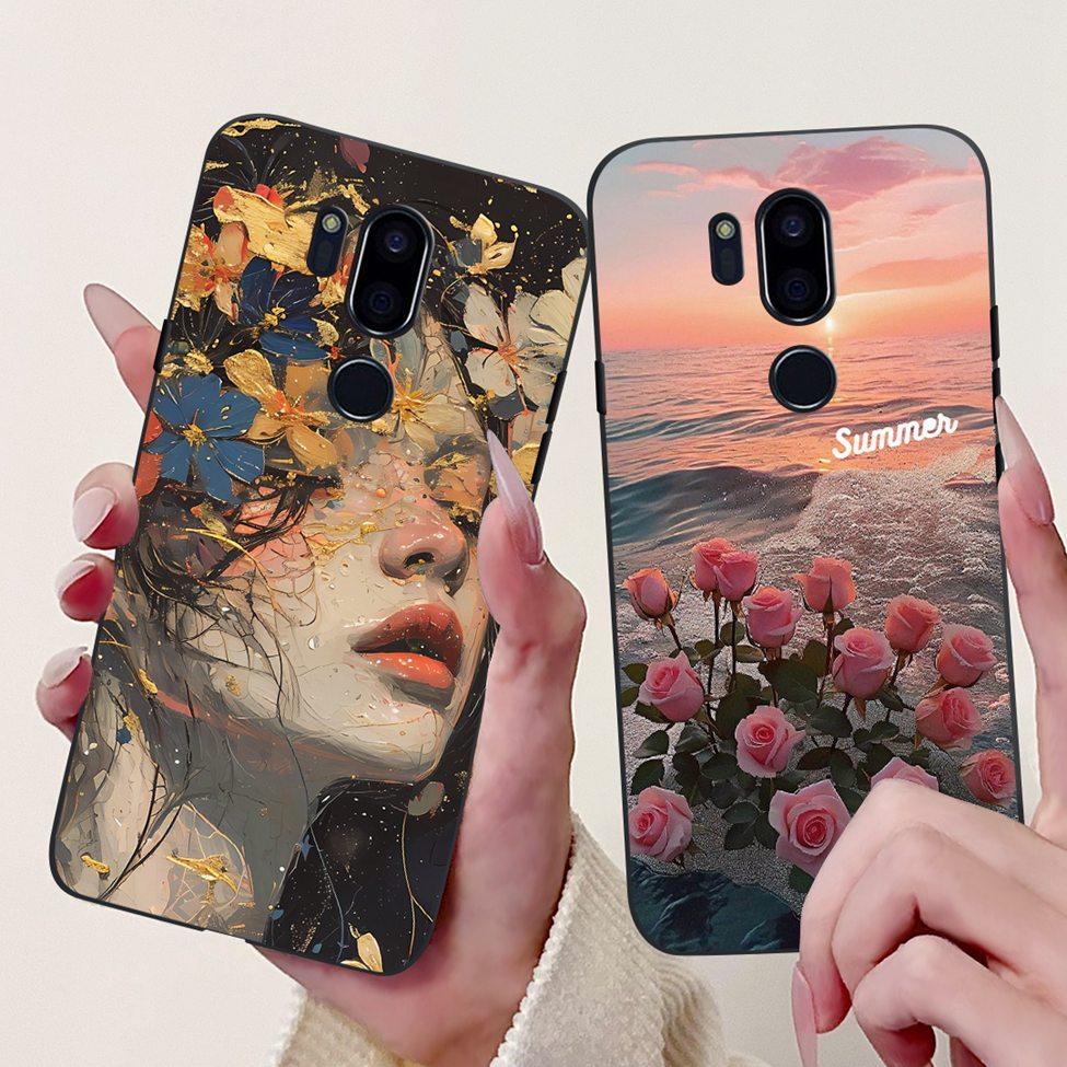 Чехол для LG G7 ThinQ Черный Силикон Милый Кот Модные Цветы Крутая Расписная Задняя Крышка Для Телефона LG G7ThinQ LMG710EM