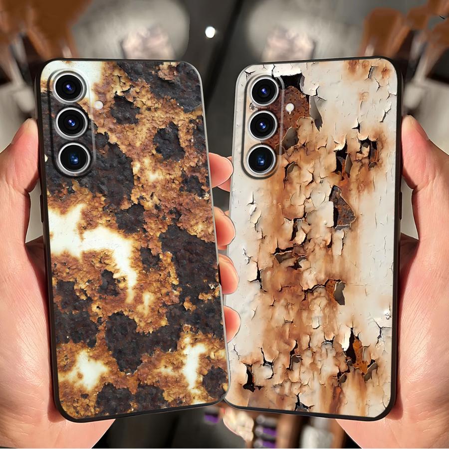 Retro Rust Design Case for Samsung Galaxy S23 Ultra S24 Plus S25 Edge S20 S21 FE Black Soft Phone Cover