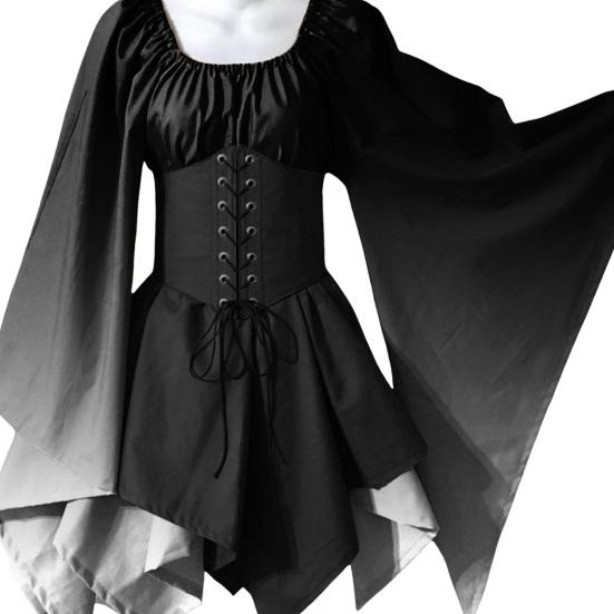 Женское платье для косплея на Хэллоуин с нерегулярным подолом на шнуровке, готический градиент, подходящее по цвету средневековое винтажное платье с рукавами «летучая мышь» для выступления, сценическое платье