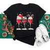 Cute Christmas Graphic T Shirt With Funny Wine Glass Snowman Santa Hat Elements Designs Stylish Casual Short Sleeve Tee