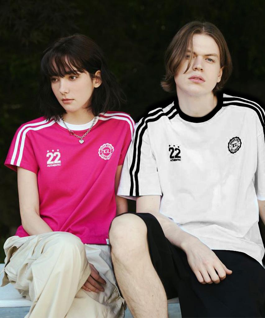 THE GREEN LAB Soccer Football Color Block Short Sleeve T-Shirt [White-Black]
