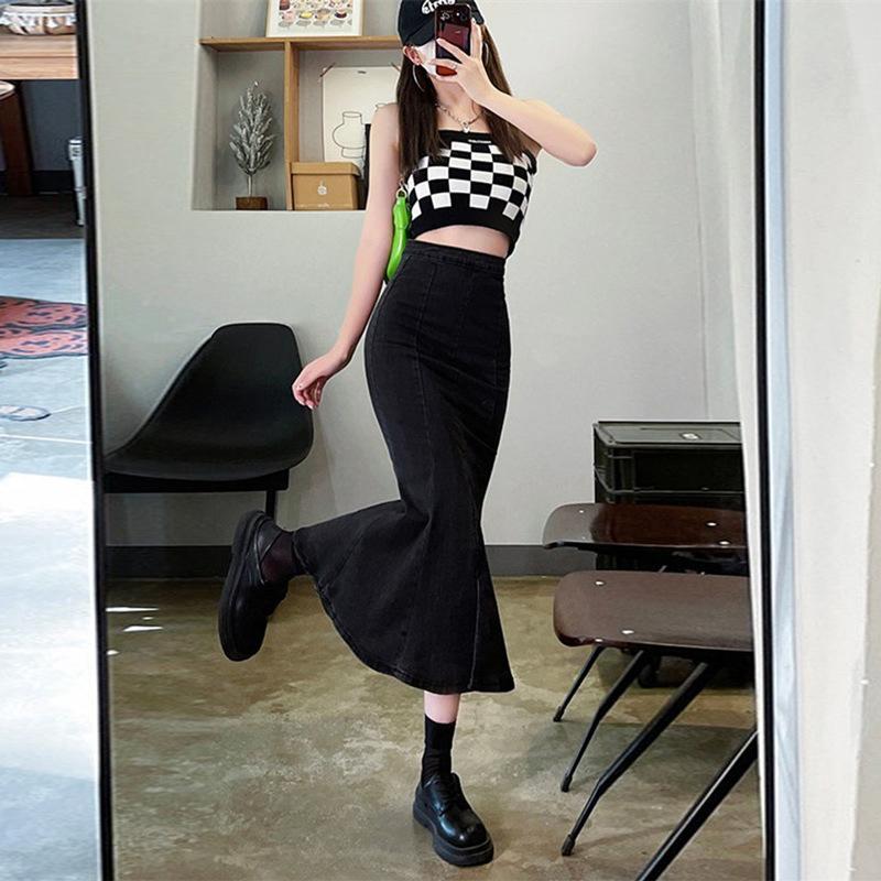 Юбка-бюстье в ковбойском стиле с открытыми бедрами, летняя эластичная черная облегающая юбка-бюстье с высокой талией, женская модная джинсовая юбка-бюстье