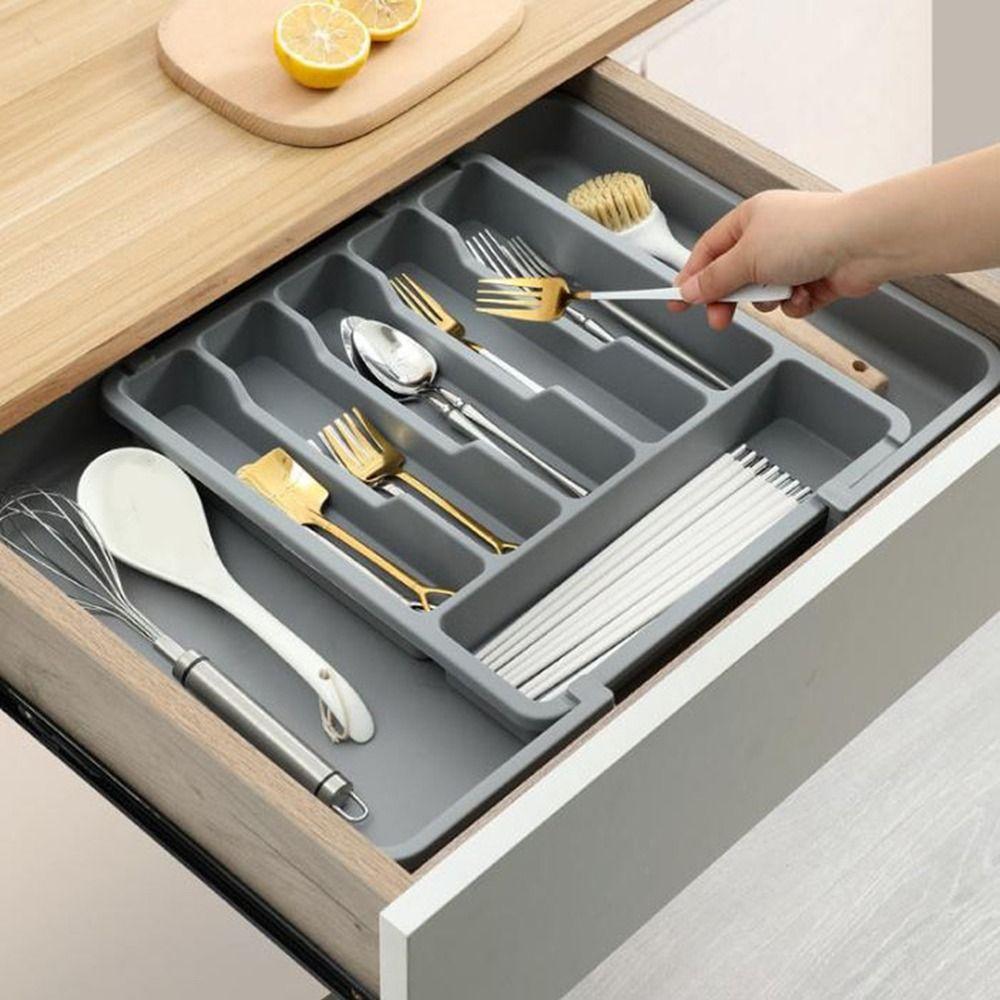 Large Capacity Cutlery Storage Tray Plastic Silverware Drawer Organizer Utensil Tray Set Spoon