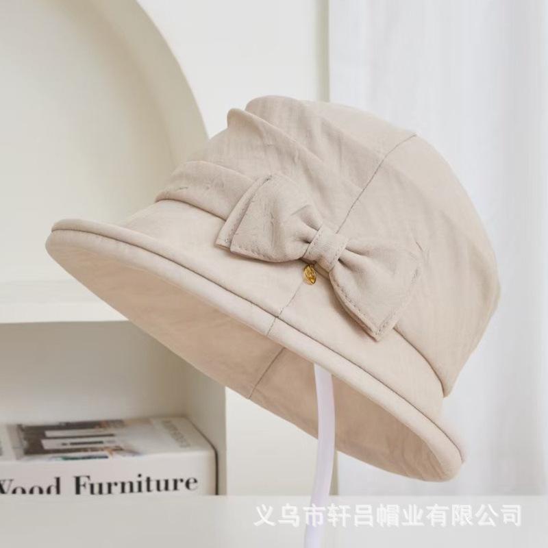 New rolled brim bow decorative temperament bucket hat women's summer literary and leisure sun protection sun hat