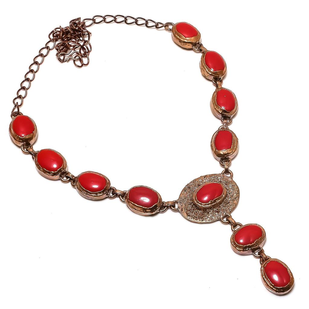 Колье из красного коралла ручной работы, ожерелье с гальванопокрытием медью, антикварные украшения, ожерелье с регулируемой цепочкой, подарок на помолвку