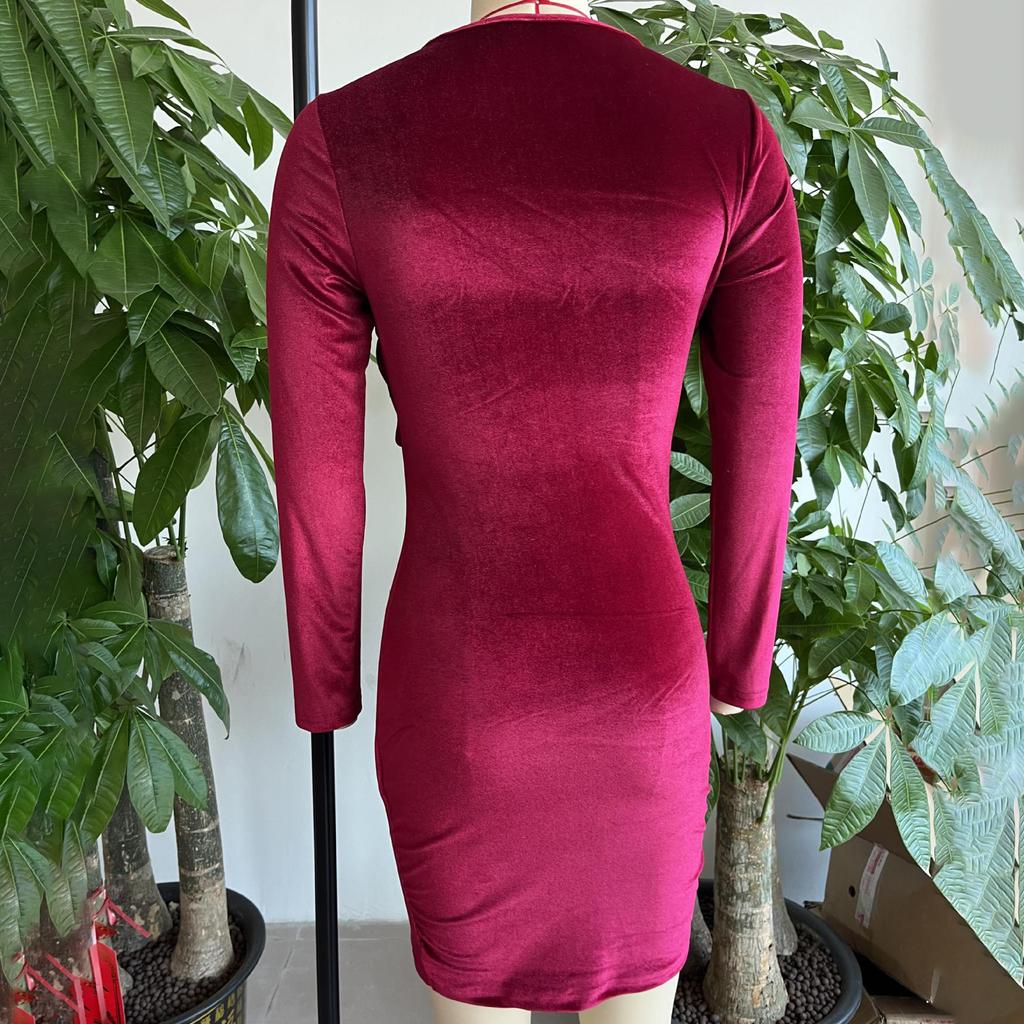 Осенне-зимнее однотонное замшевое однотонное женское модное сексуальное облегающее платье с круглым вырезом и длинными рукавами