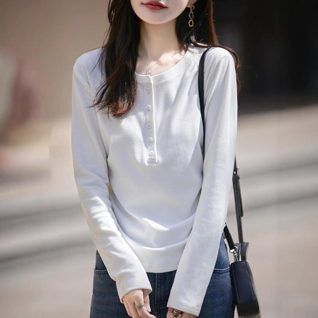 Женский трикотажный топ с длинными рукавами и плиссировкой высокого класса - Круглый вырез, Модный и удобный для осени/зимы