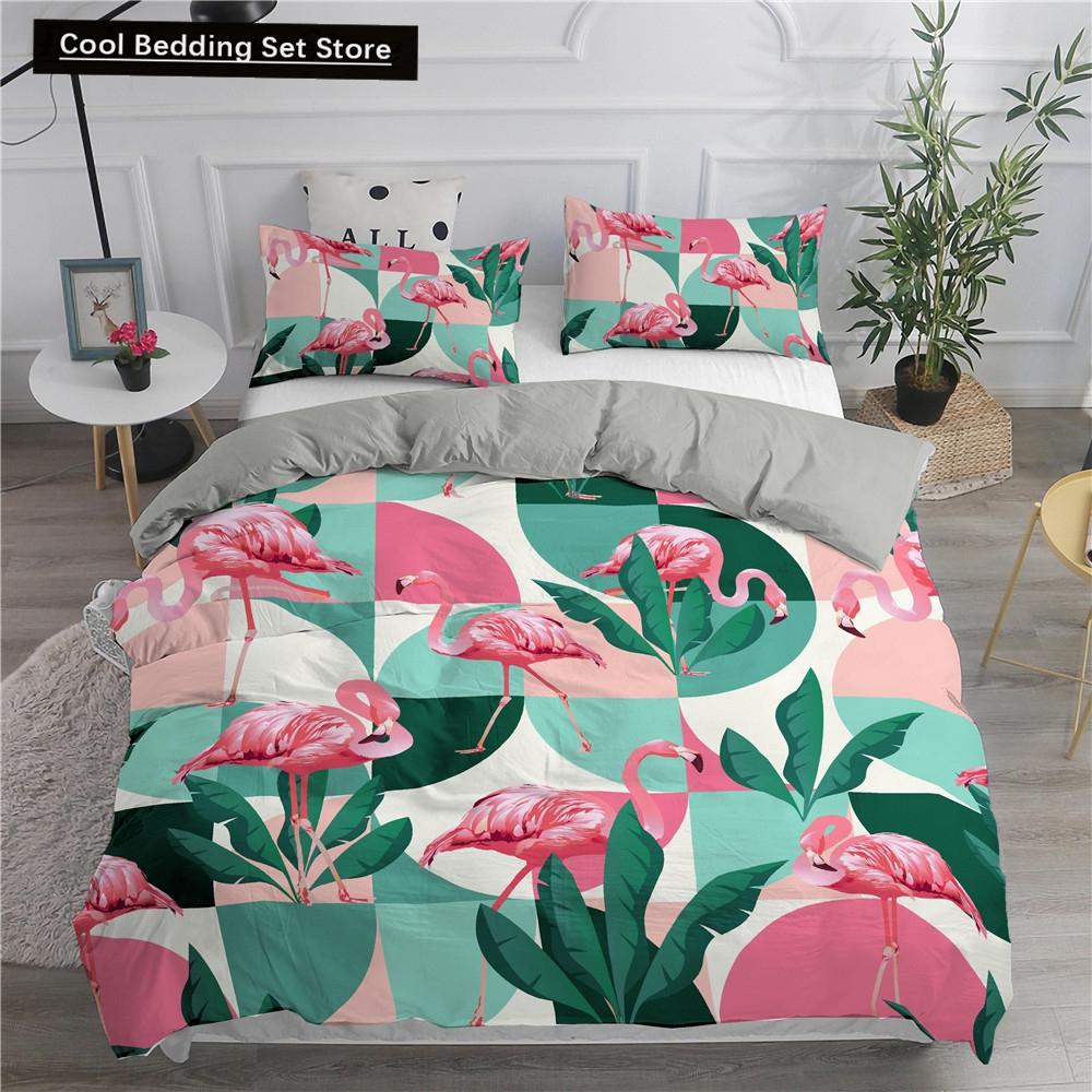 Комплект постельного белья с принтом 3D фламинго размера King Queen, розовый с изображением животных, пододеяльник с наволочками, 2/3 шт., полиэстер, пододеяльник