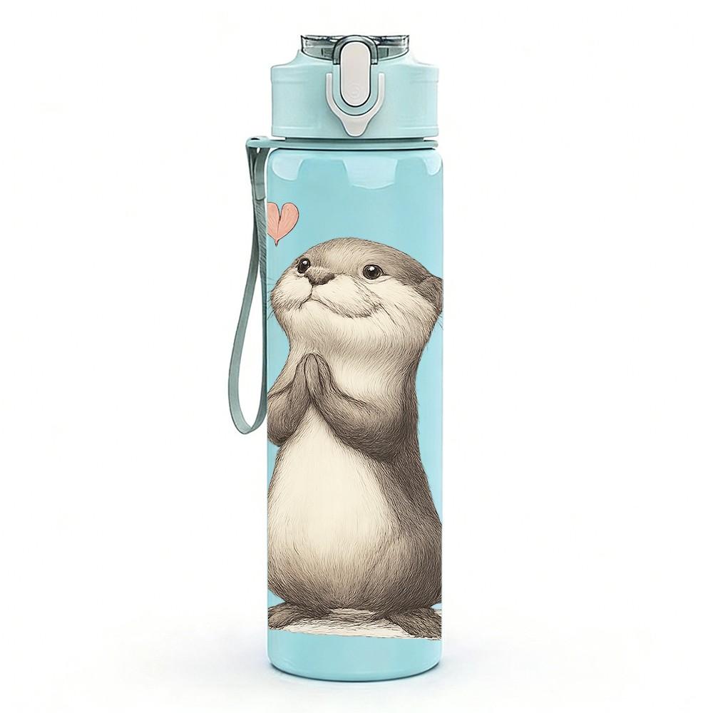 1PC Cute Otter Heart Bust Print 750ml Color Plastic Sports Water Bottle Leakproof Flip Straw Lid For Sports Office Home Use