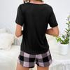Women's Sleepwear Two-piece Home Suit With A Short Sleeved Shirt And Checkered Pockets, Checkered Shorts Set