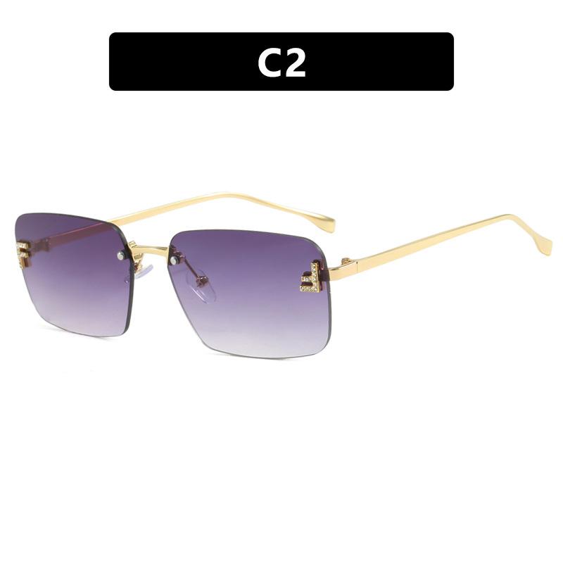 Letter F Diamond-encrusted Frameless Trimmed Sunglasses Women's European and American Sunglasses Fashion Retro Metal Sunglasses