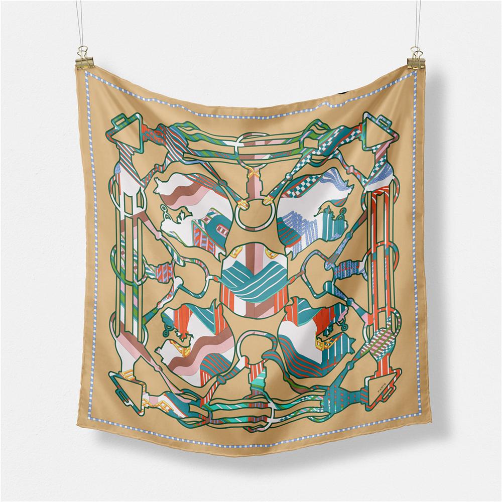 Twill Silk Scarf Women Indian Tiger Print Square Scarves Wraps Bandana Small Hijabs Silk Foulards Tie Headband Neckerchief 53CM