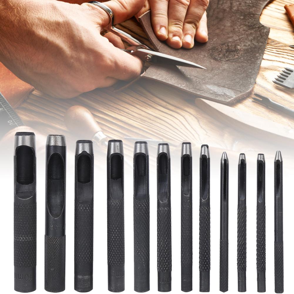 12PCS DIY Hollow Hole Puncher Leather Craft Punch Set Leather Hole Punching Tool1-10mm