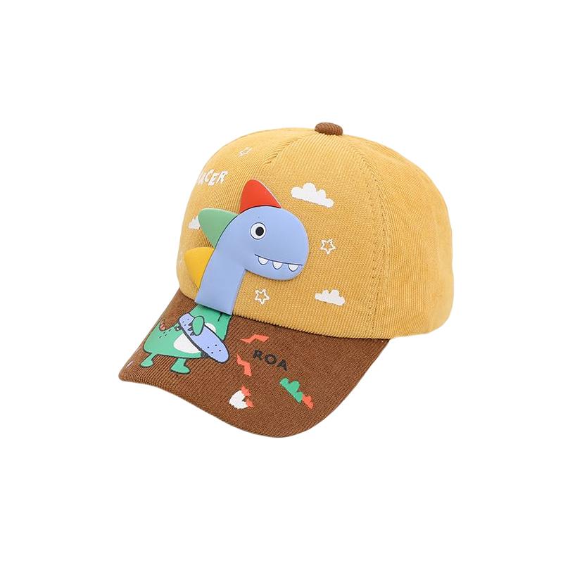 Spring Summer Child Cartoon Dinosaur Outdoor Corduroy Collision Color Baseball Cap For Boy Girl Adjustable Cap