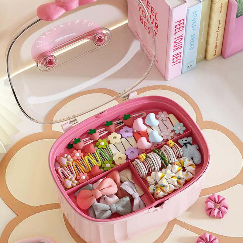 Двухслойная коробка для хранения заколок, симпатичная шкатулка для украшений для девочек, детская коробка для хранения аксессуаров для волос, многослойный контейнер для хранения
