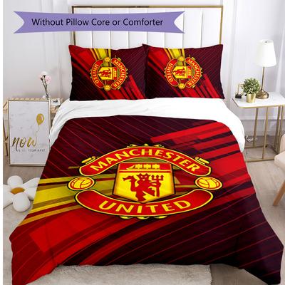 Набор постельного белья Manchester United с принтом, 3 предмета, мягкий, приятный для кожи, стирающийся, пододеяльник и наволочки, для всех сезонов, спальня