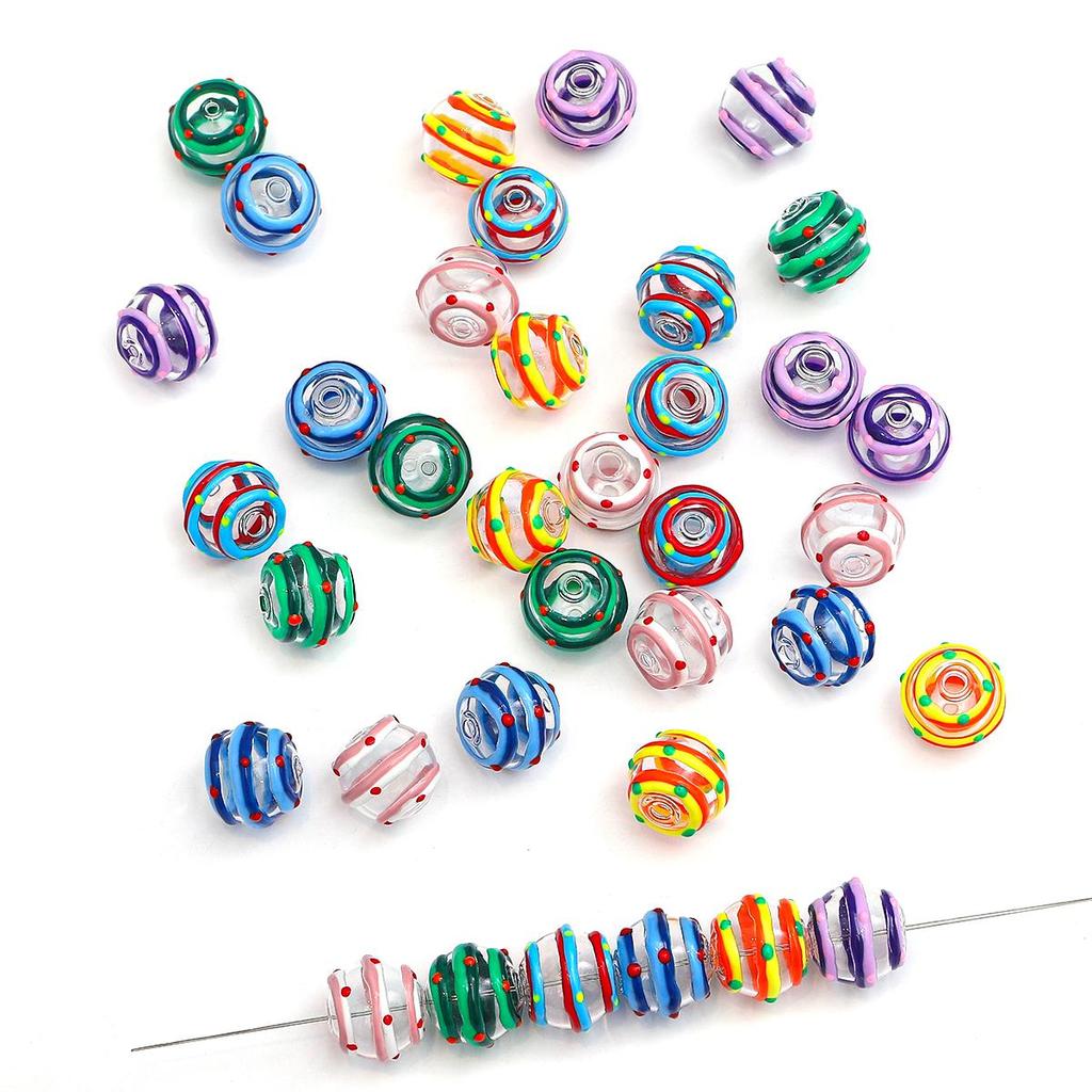 1Pcs 14mm Water Ripple Pattern Freehand Hollow Coloured Glaze Round Ball Multicolor Glass Beads For Jewelry Making DIY Bracelet Necklace Earring