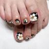 24Pcs/Set Quick Nails Short French Gold Glitter Toenail Flowers False Nials Sticker Wearable Waterproof Manicure Finished Nails