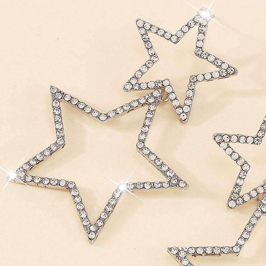 Блестящие серьги-подвески в форме двух полых звезд разного размера, инкрустированные стразами, модные украшения для ушей, идеальный аксессуар для женщин, повседневный гламур