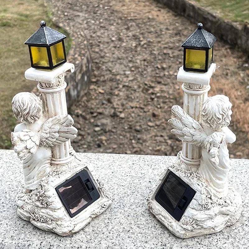 Roman Pillar Angel Statue Solar Light Garden Lawn Path Light Figurine Sculptures Solar Energy Lamp Light Outdoor Decor
